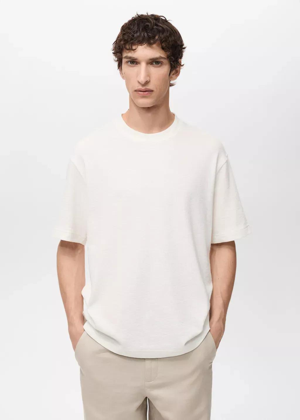 Beige Structured Relaxed-Fit T-Shirt, , large image number 0