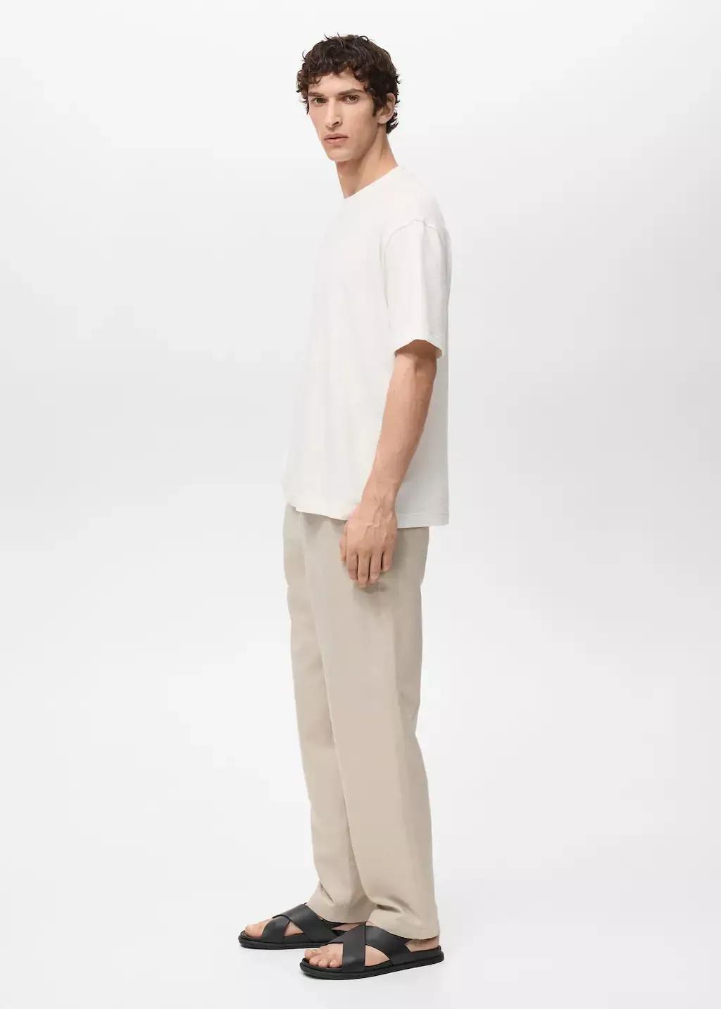 Beige Structured Relaxed-Fit T-Shirt, , large image number 3