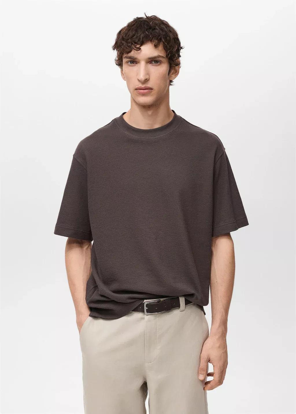 Brown Structured Relaxed-Fit T-Shirt, , large image number 0