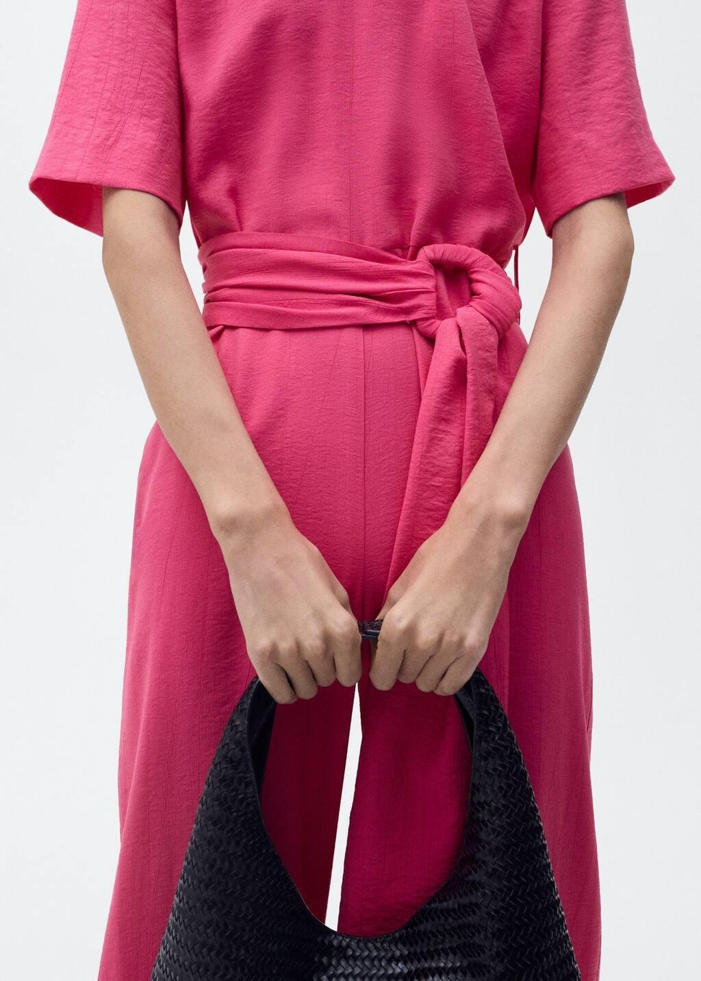 Pink Straight-Fit Short-Sleeved Jumpsuit With Belt, , large image number 1