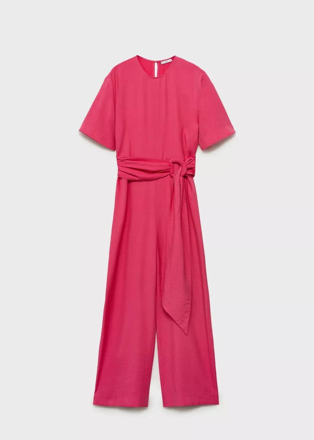 Pink Straight-Fit Short-Sleeved Jumpsuit With Belt, , large image number 4