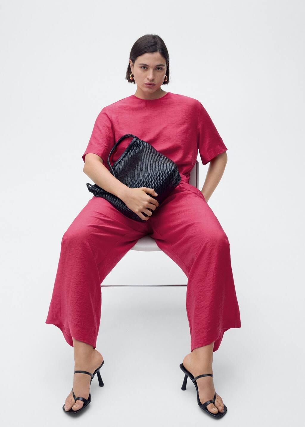 Pink Straight-Fit Short-Sleeved Jumpsuit With Belt, , large image number 6