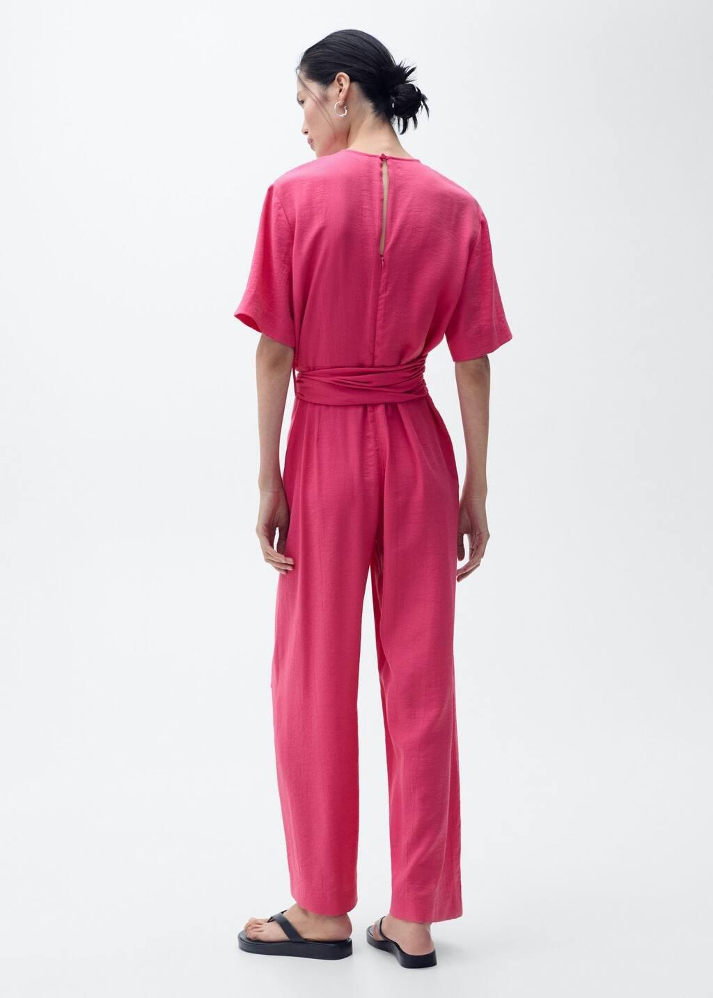 Pink Straight-Fit Short-Sleeved Jumpsuit With Belt, , large image number 7