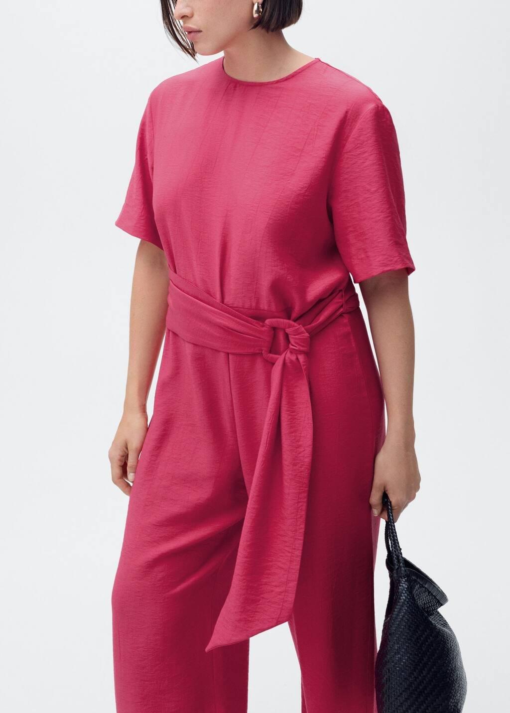 Pink Straight-Fit Short-Sleeved Jumpsuit With Belt, , large image number 8