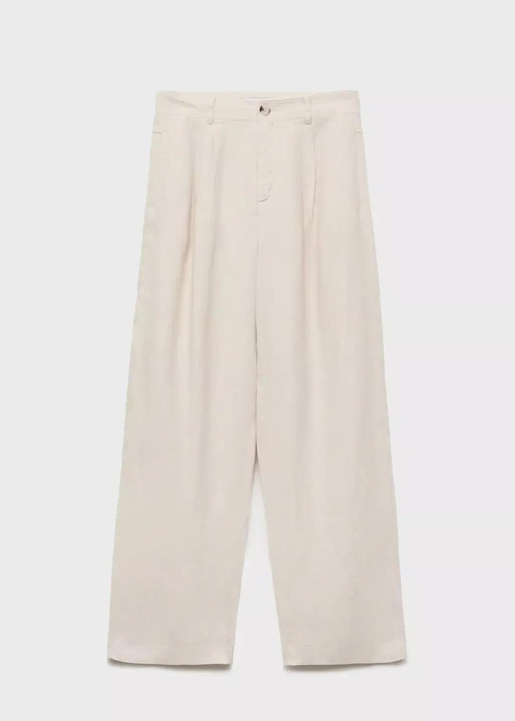 Grey Lt Pastel Linen Trousers With Tortoiseshell Button, , large image number 4