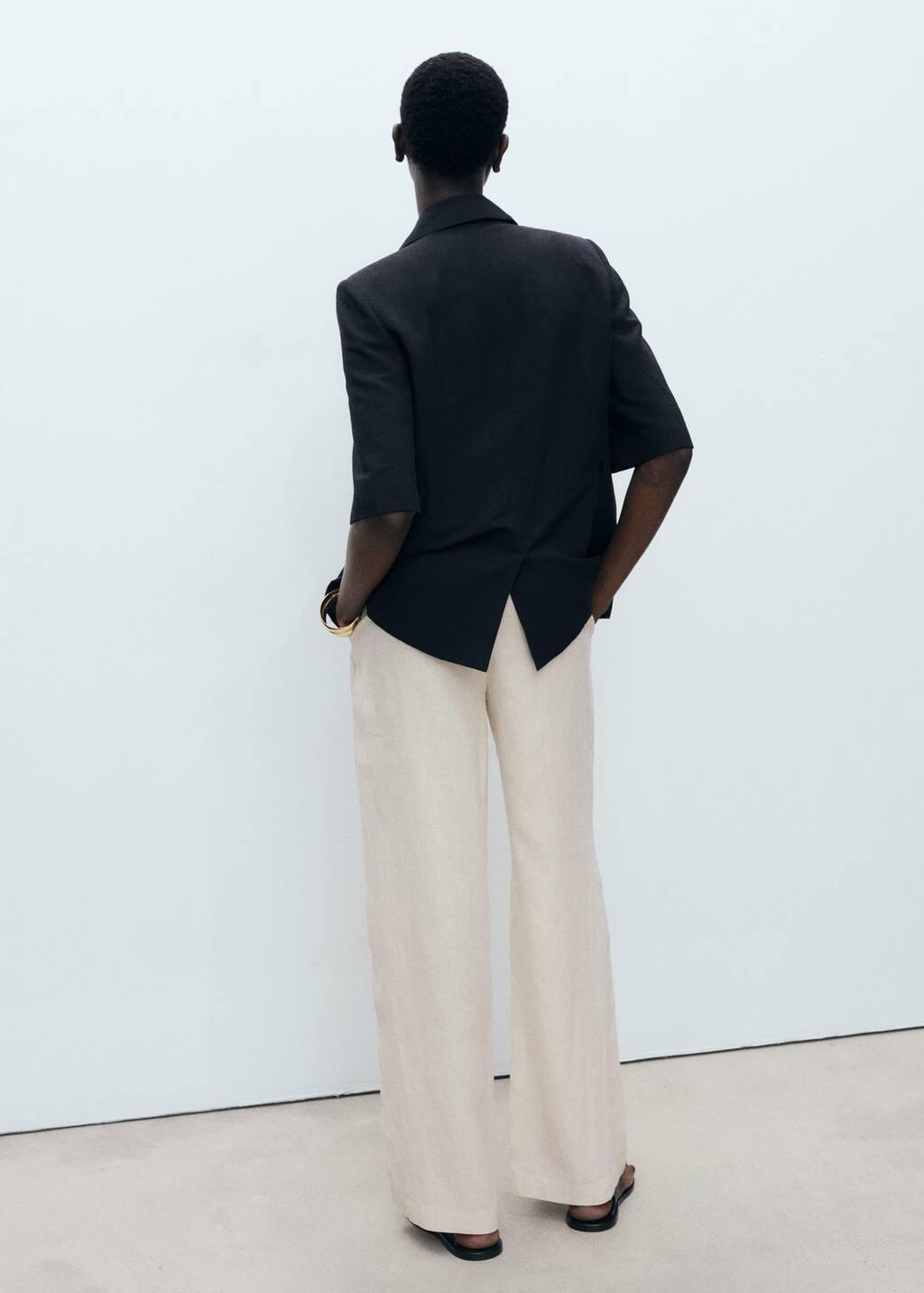 Grey Lt Pastel Linen Trousers With Tortoiseshell Button, , large image number 5