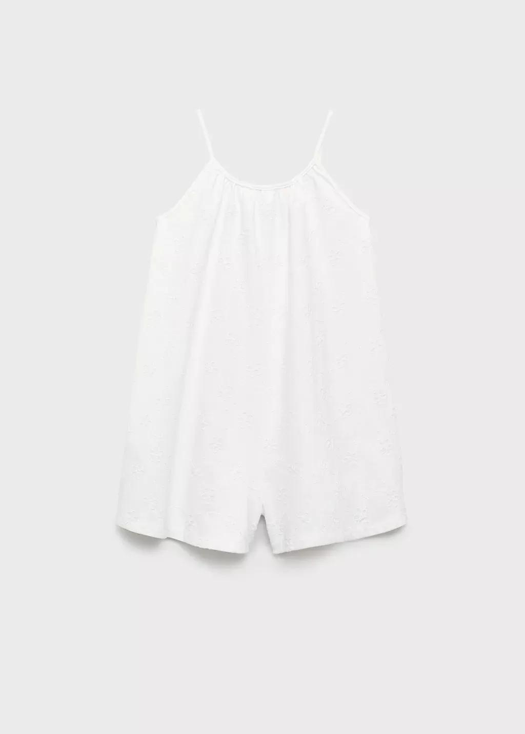 White Floral Embroidery Jumpsuit, Kids Girl, , large image number 0
