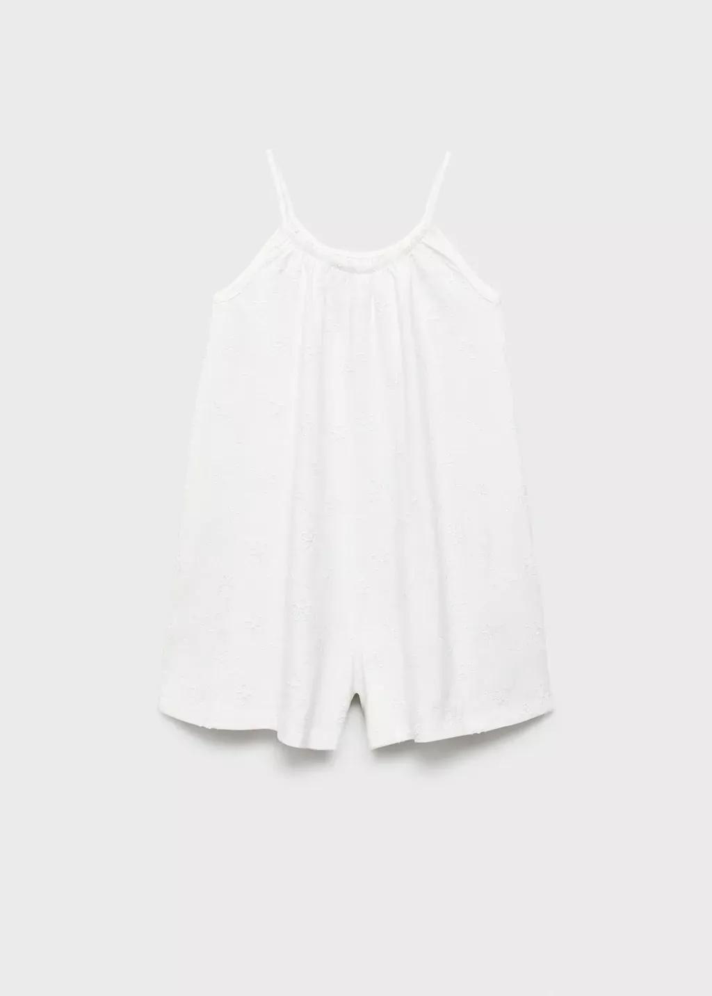 White Floral Embroidery Jumpsuit, Kids Girl, , large image number 1