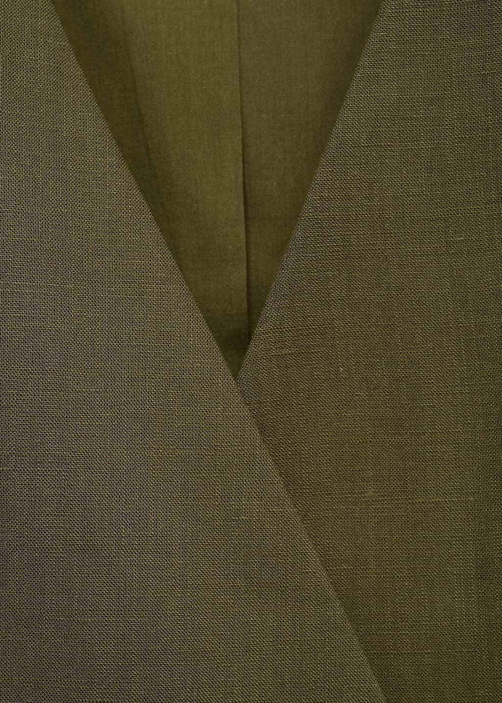 Khaki Linen And Lyocell Wrap Top With Bow, , large image number 4