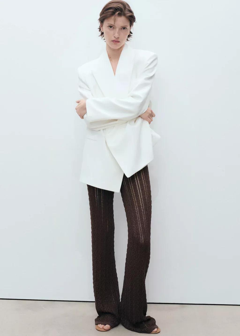 Brown Straight-Fit Openwork Knitted Trousers, , large image number 2