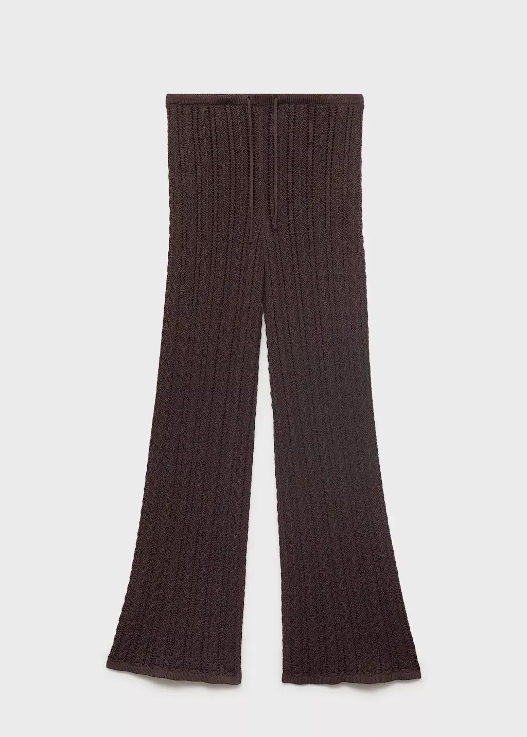 Brown Straight-Fit Openwork Knitted Trousers, , large image number 3