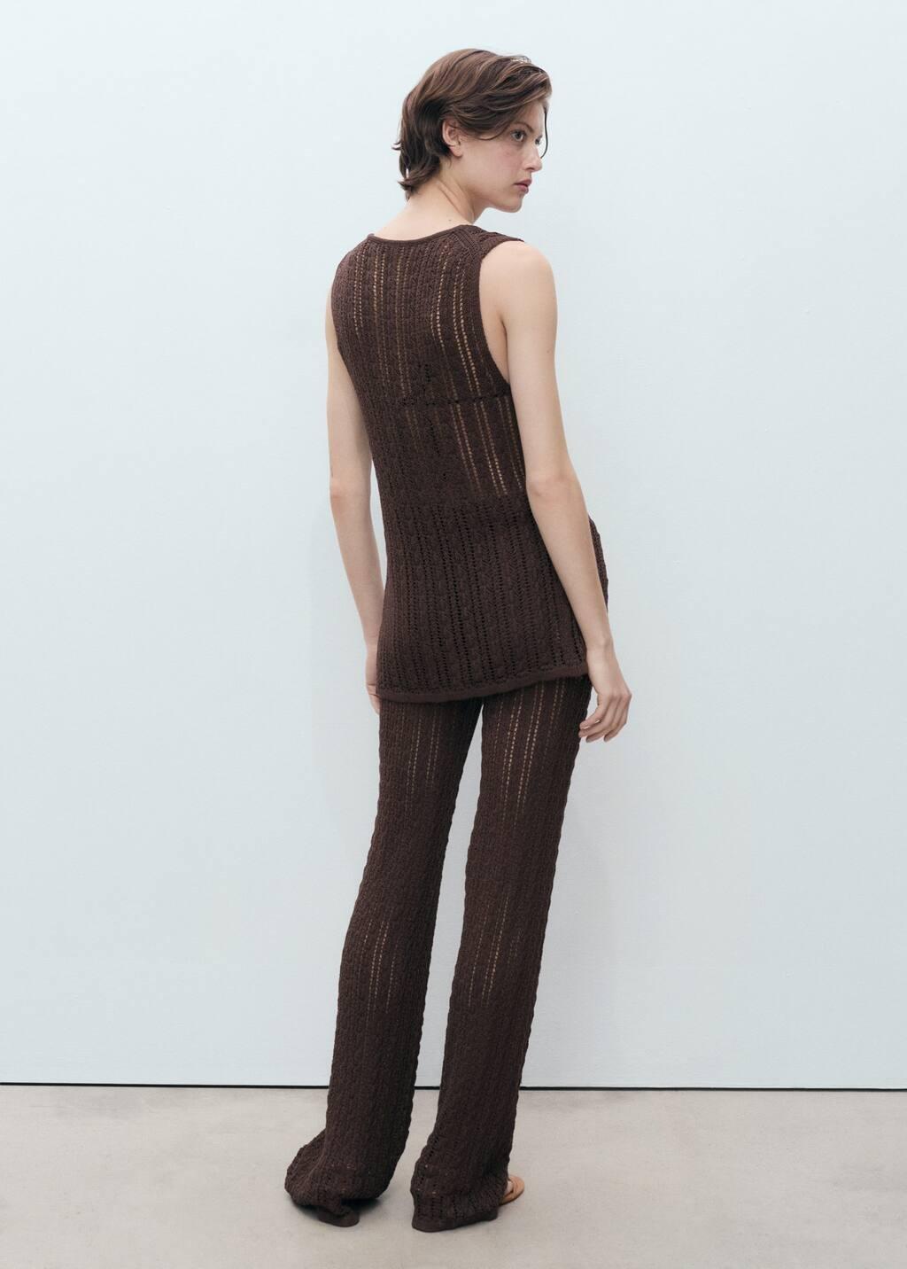 Brown Straight-Fit Openwork Knitted Trousers, , large image number 6