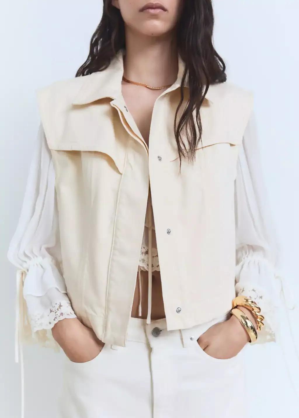 Beige Denim-Effect Waistcoat, , large image number 0