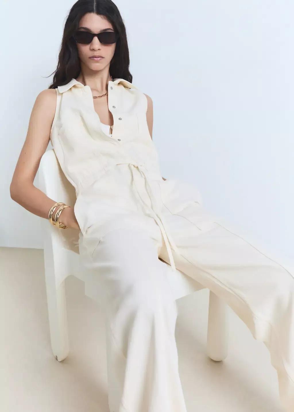 Beige Long Denim Jumpsuit, , large image number 0