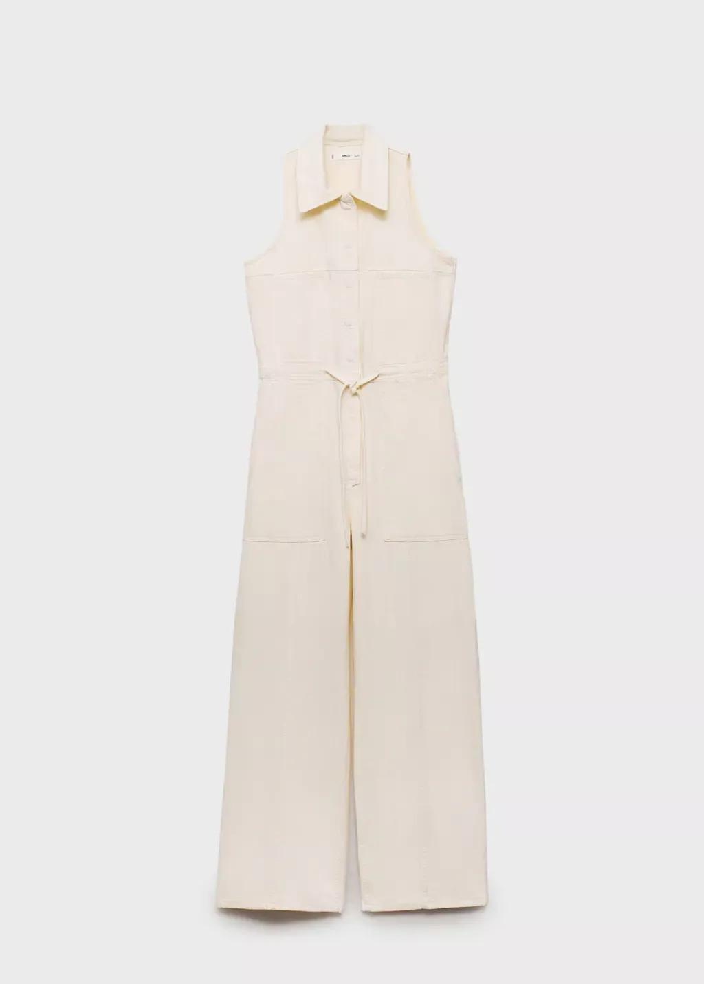 Beige Long Denim Jumpsuit, , large image number 3