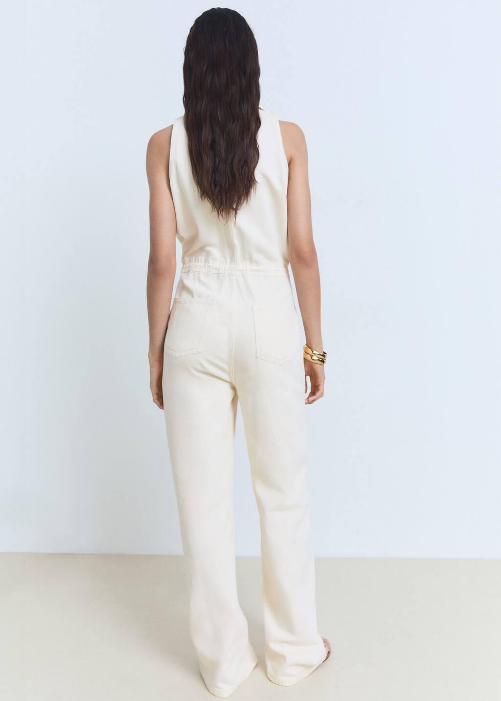Beige Long Denim Jumpsuit, , large image number 4