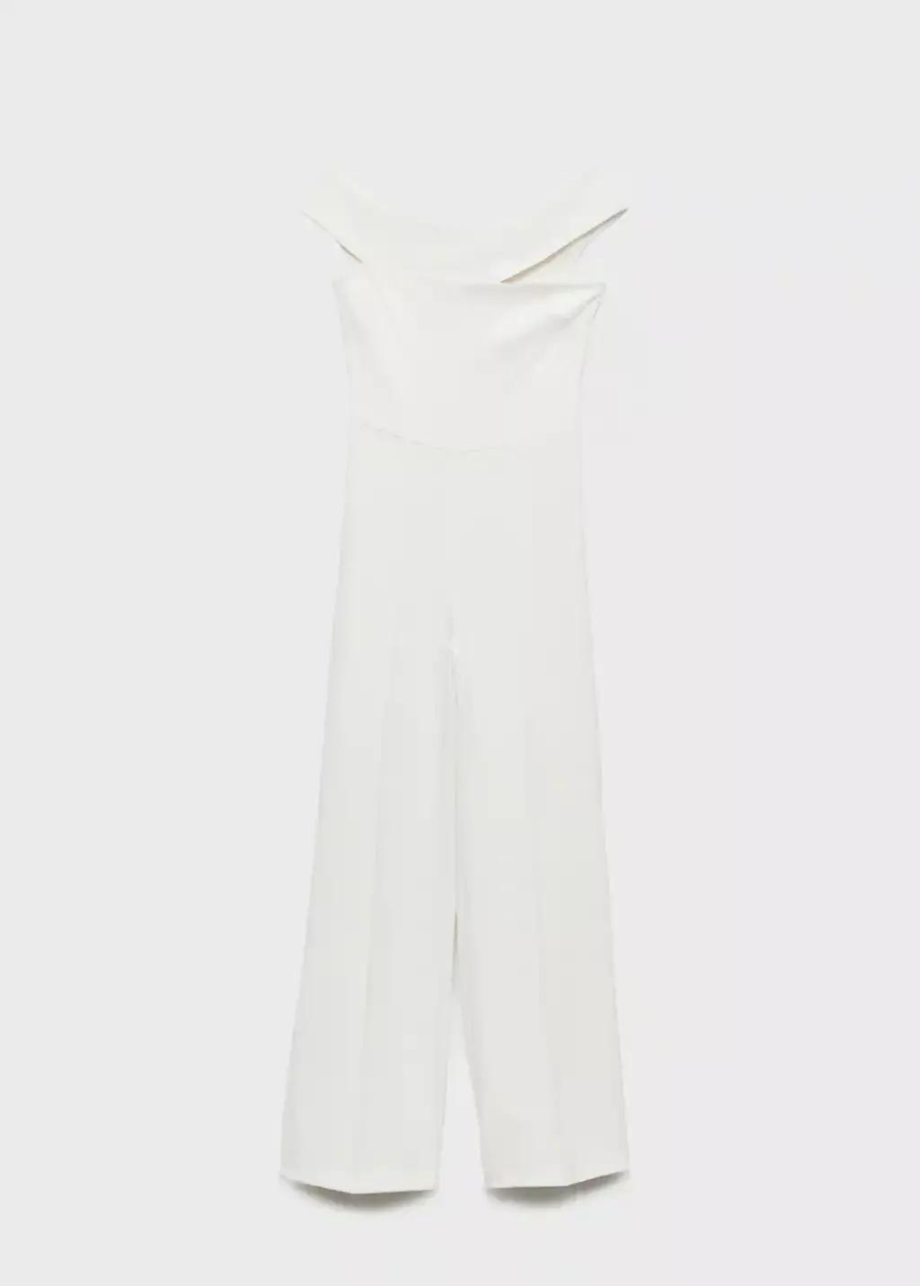 White Long Jumpsuit With Asymmetrical Neck, , large image number 3