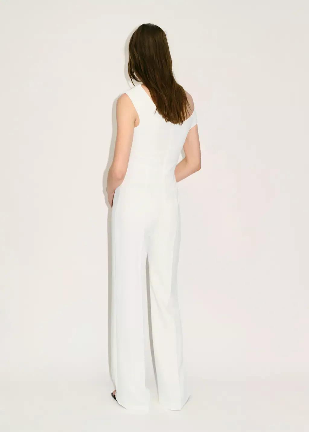 White Long Jumpsuit With Asymmetrical Neck, , large image number 6
