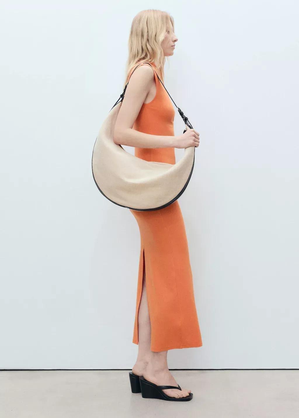 Orange Draped Dress With Perkins Collar, , large image number 2