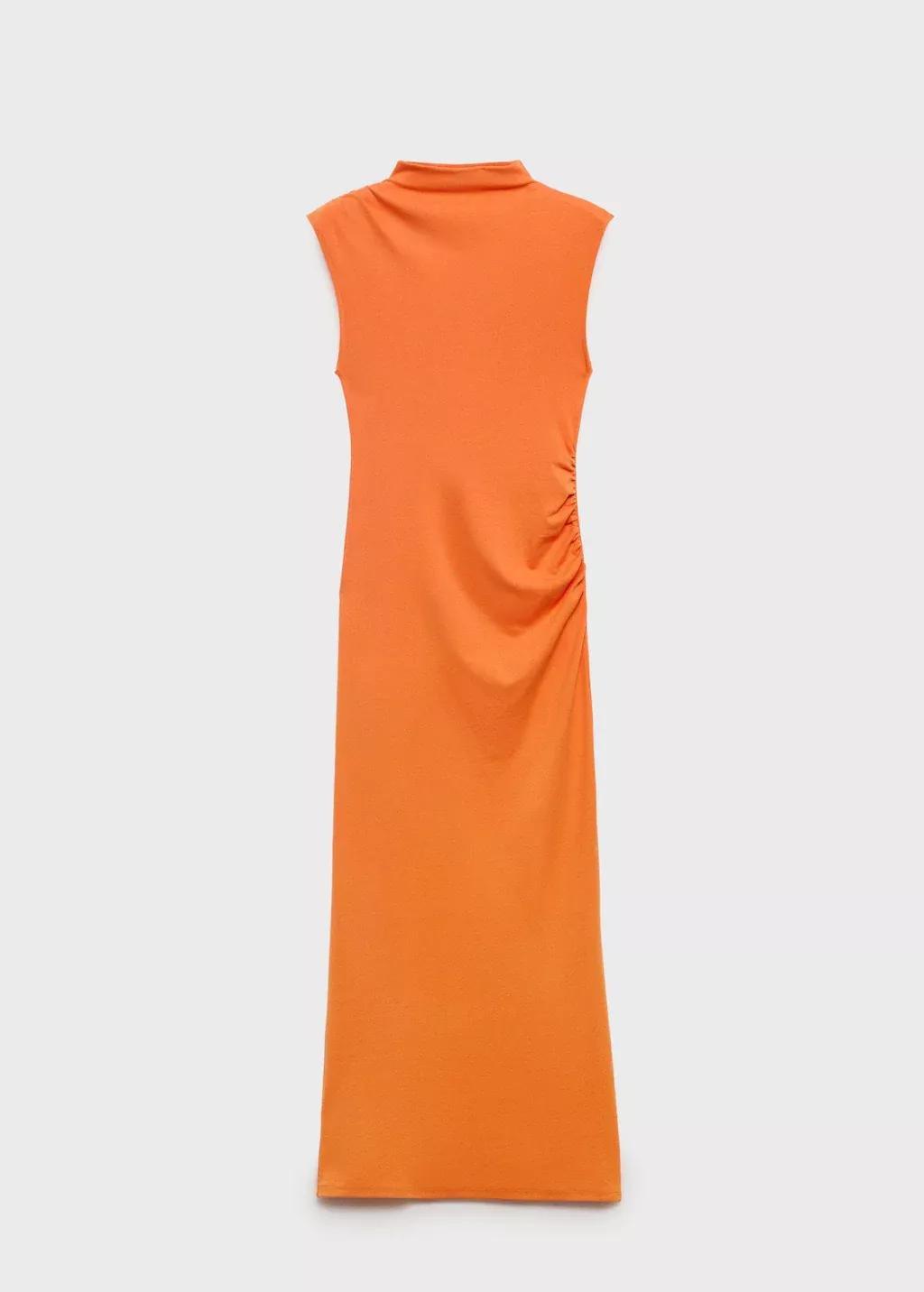 Orange Draped Dress With Perkins Collar, , large image number 3