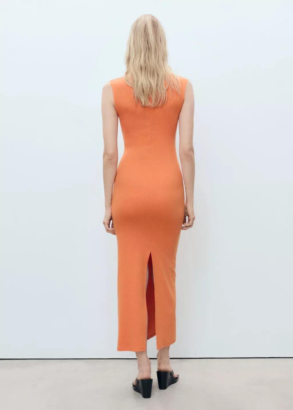 Orange Draped Dress With Perkins Collar, , large image number 5