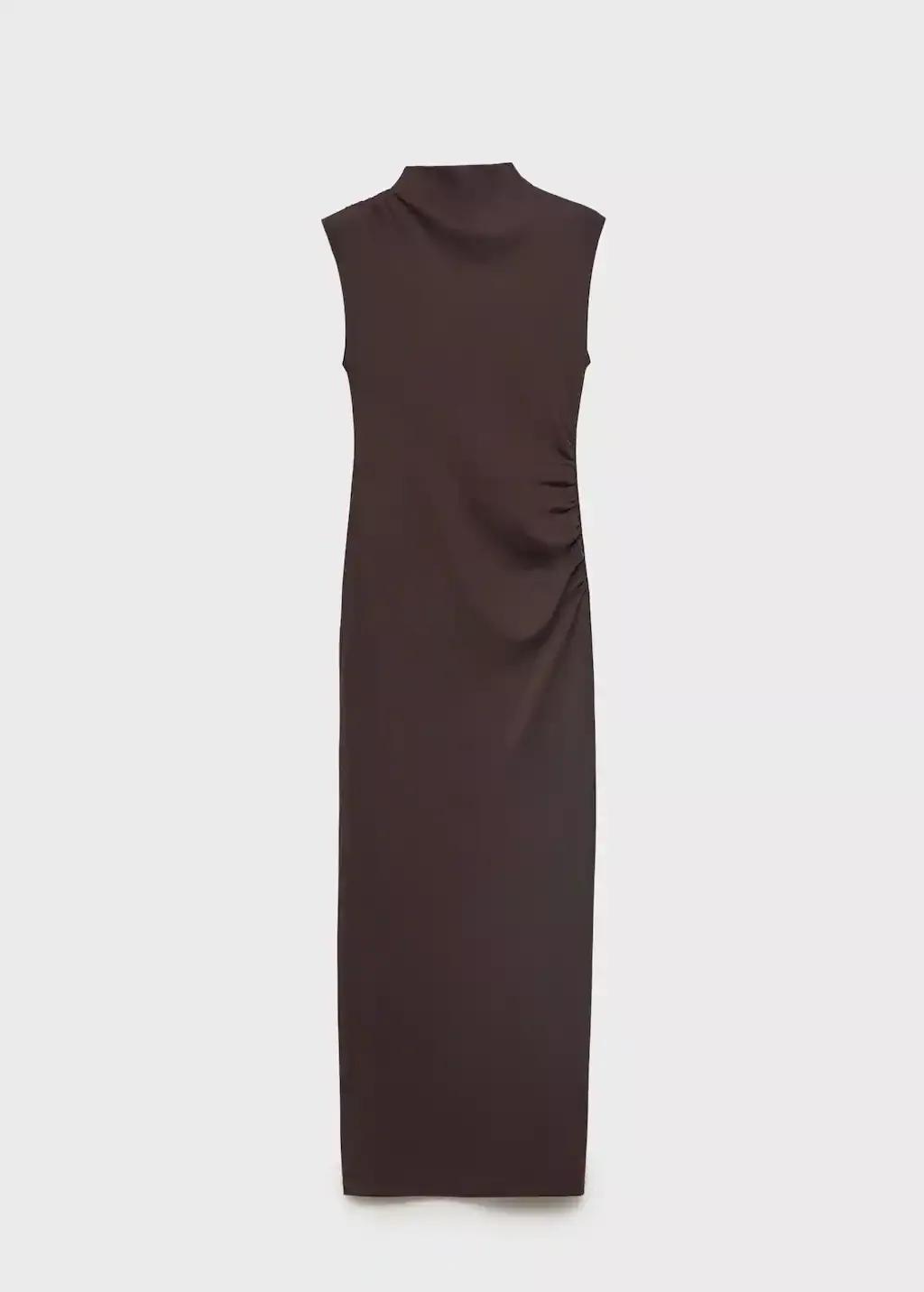 Brown Draped Dress With Perkins Collar, , large image number 3