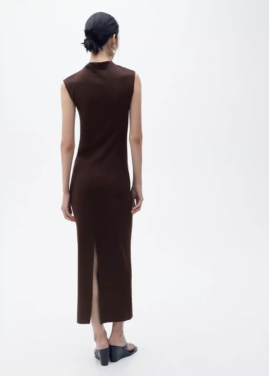 Brown Draped Dress With Perkins Collar, , large image number 5