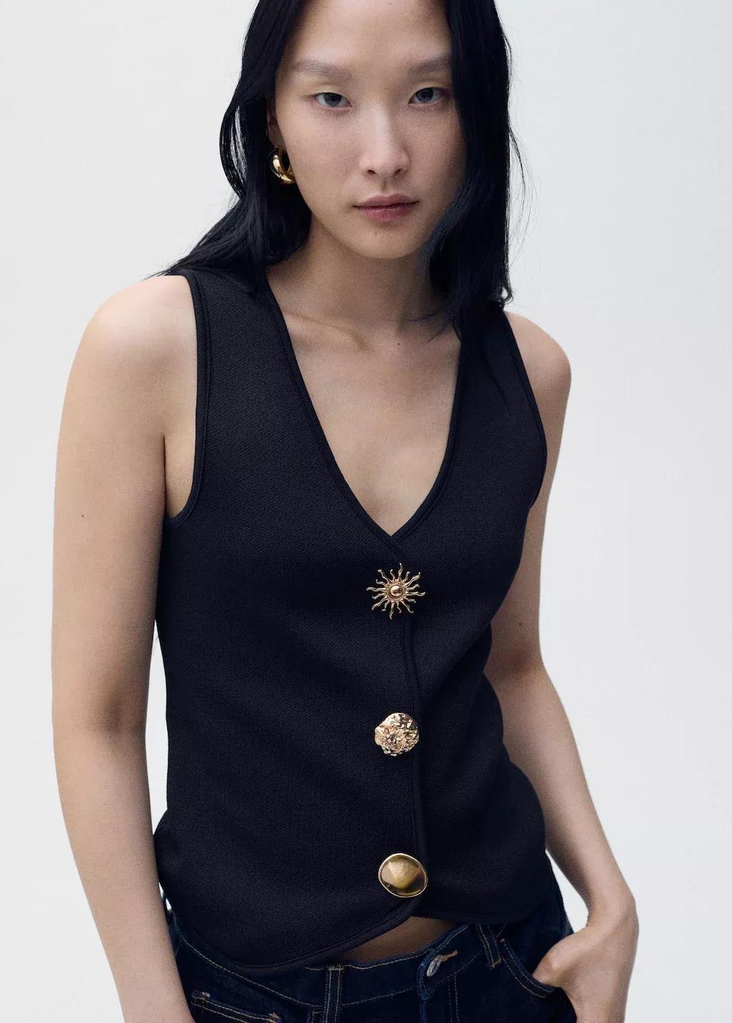 NAVY Knitted waistcoat with jewel buttons, , large image number 0