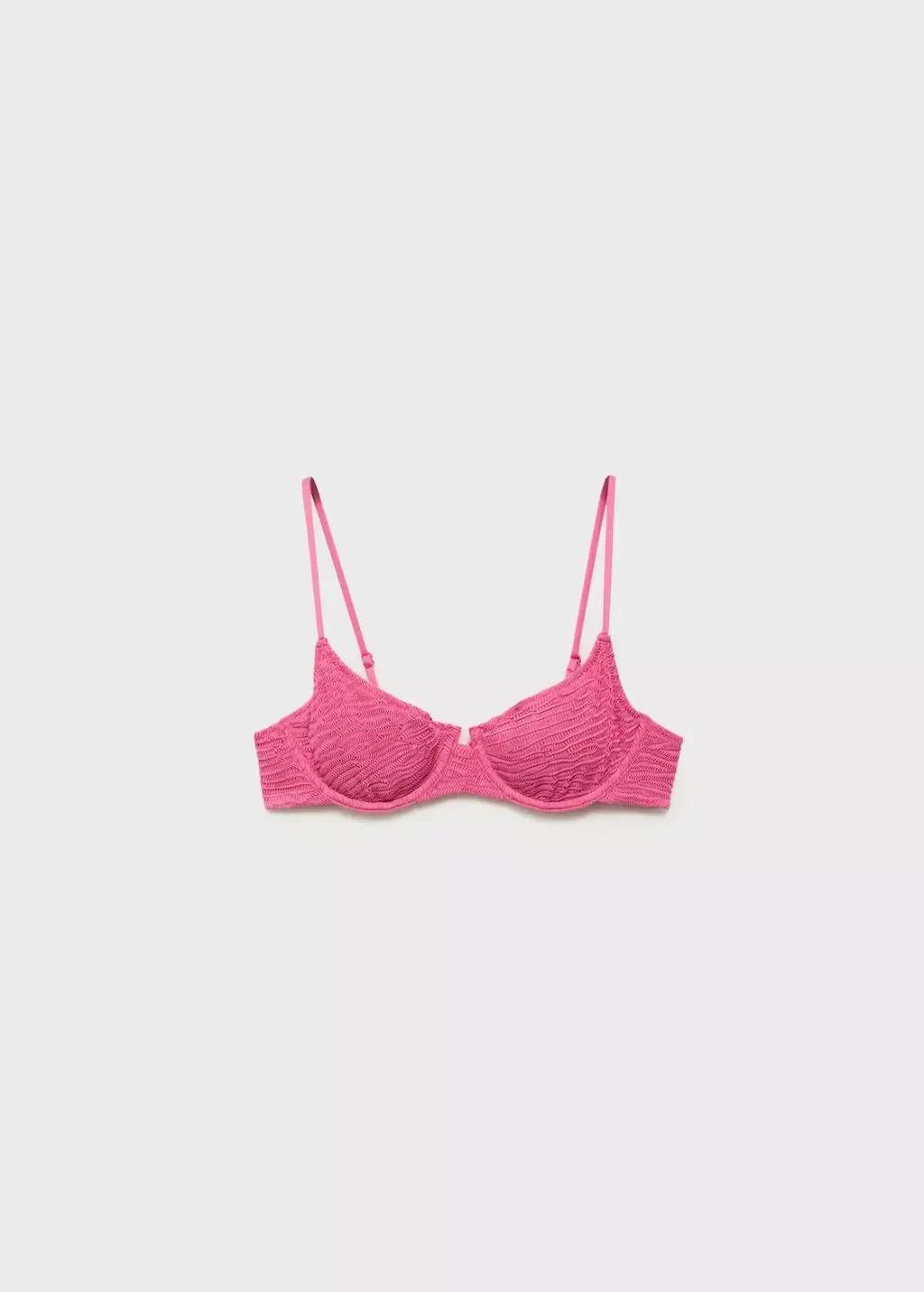 Pink Textured Underwired Bikini Top, , large image number 0