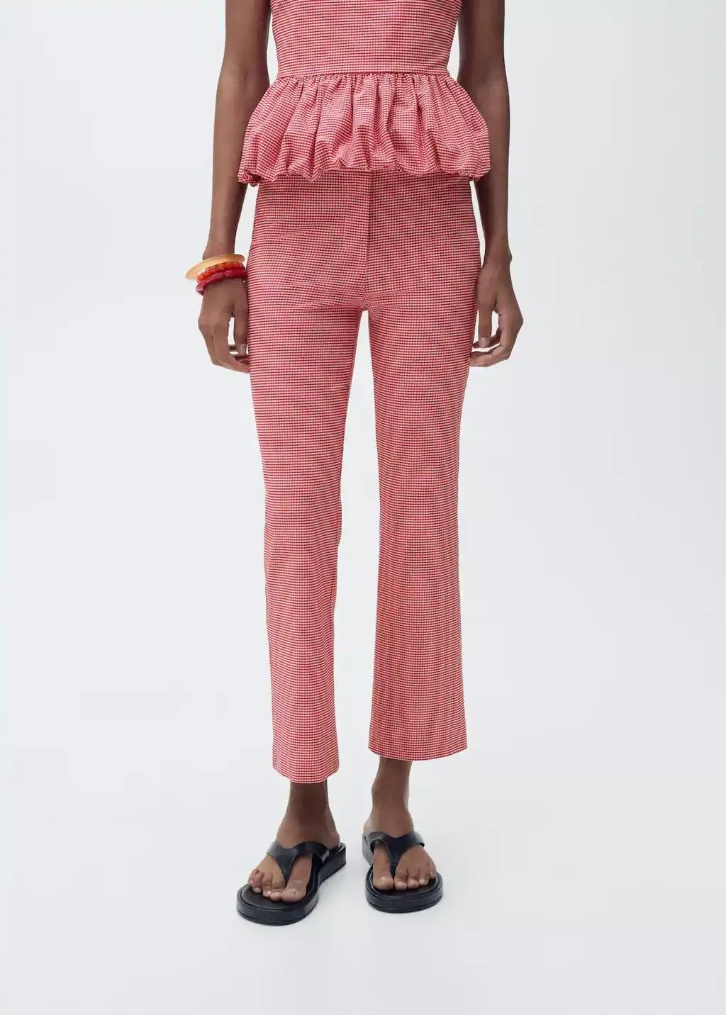 Red Gingham-Check Cropped Trousers, , large image number 0