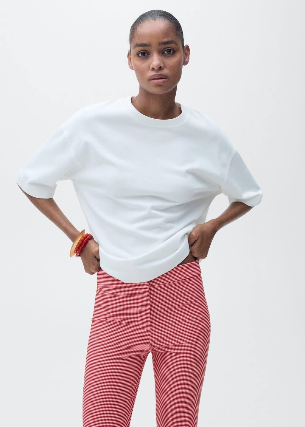 Red Gingham-Check Cropped Trousers, , large image number 1