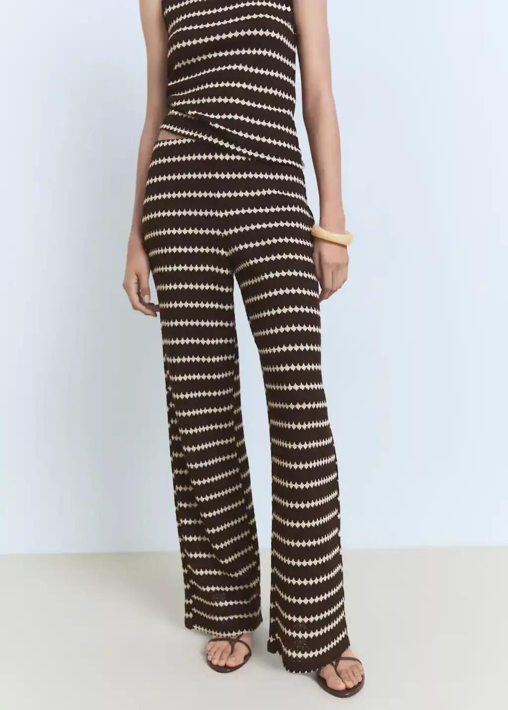 Brown Knitted Trousers With Geometric Print, , large image number 0