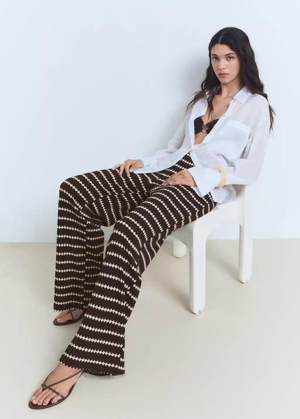 Brown Knitted Trousers With Geometric Print, , large image number 1