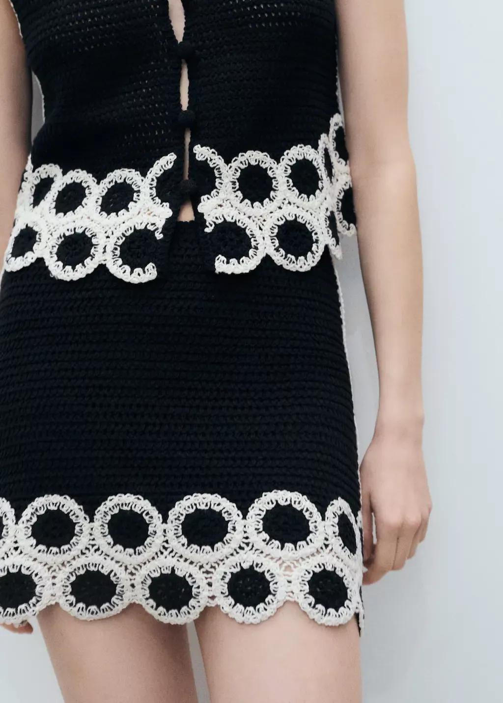 Black Circular-Print Crochet Skirt, , large image number 0
