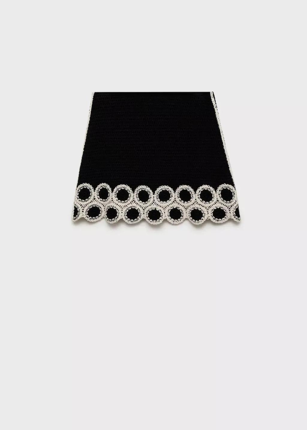 Black Circular-Print Crochet Skirt, , large image number 3