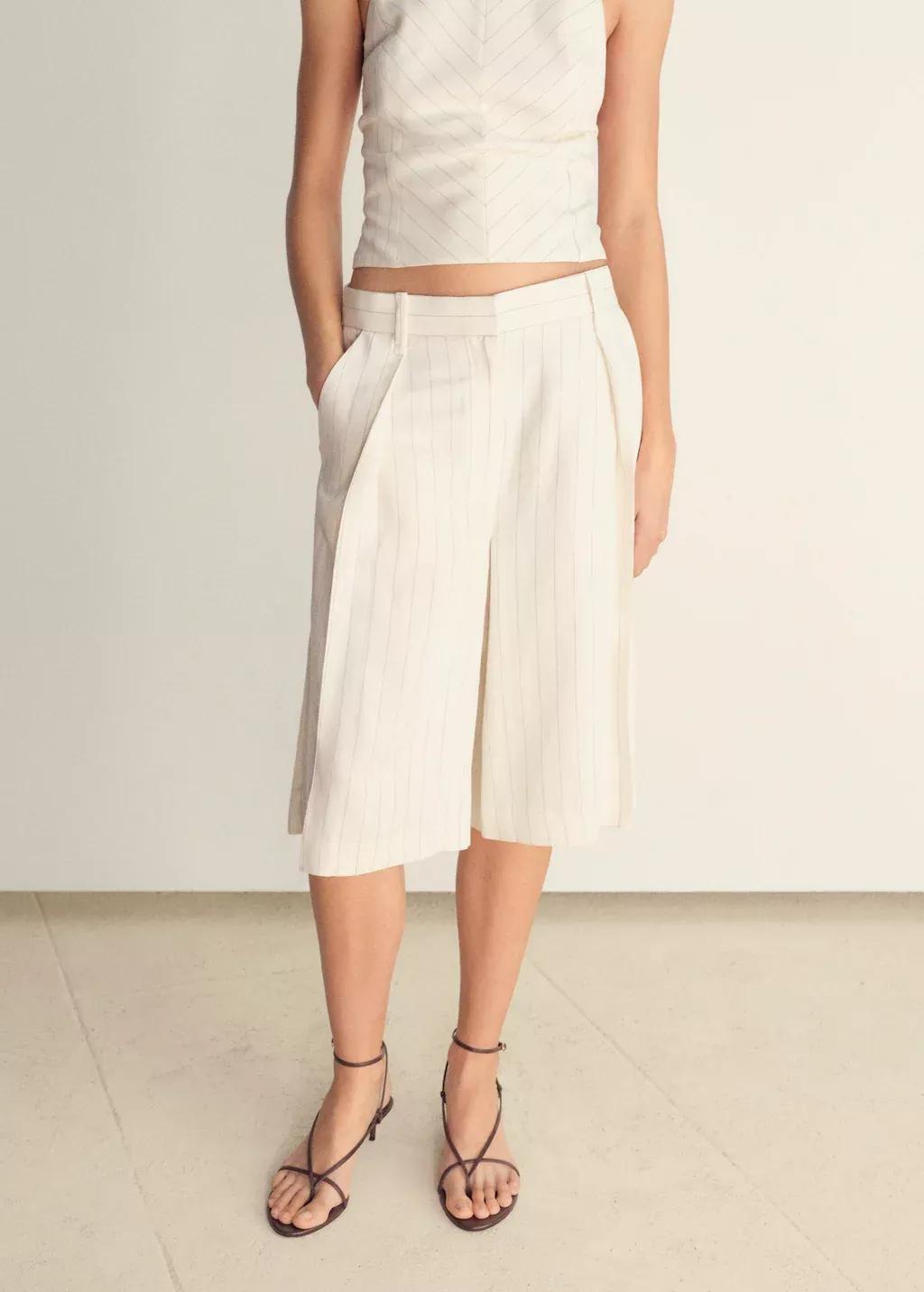 NATURAL WHITE Striped linen-blend bermuda shorts, , large image number 0