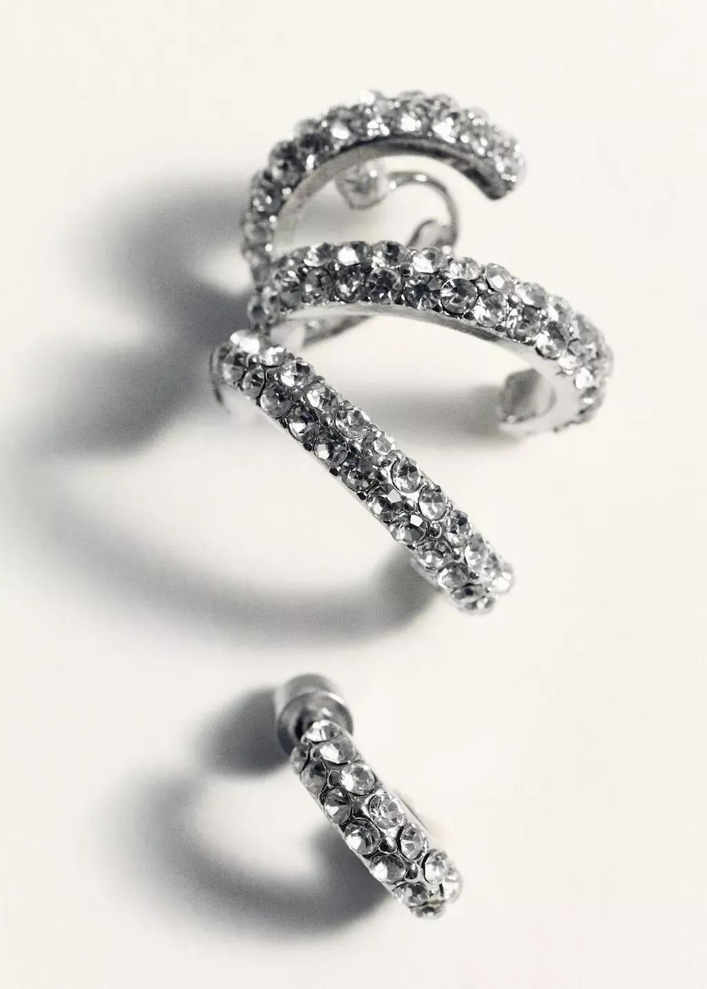 Silver Crystal Earrings Ear-Cuff Set, Silver, large image number 1