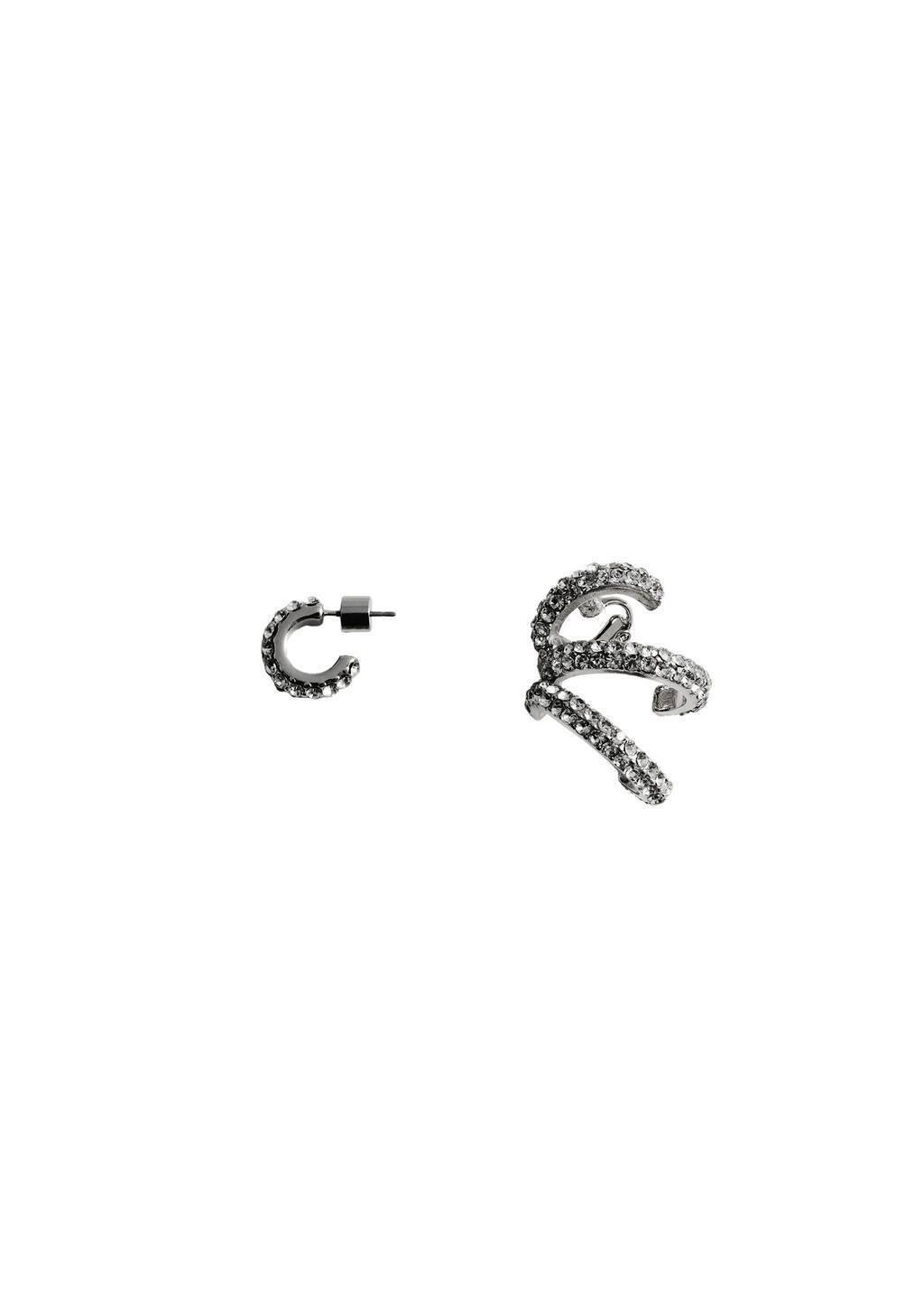 Silver Crystal Earrings Ear-Cuff Set, Silver, large image number 2