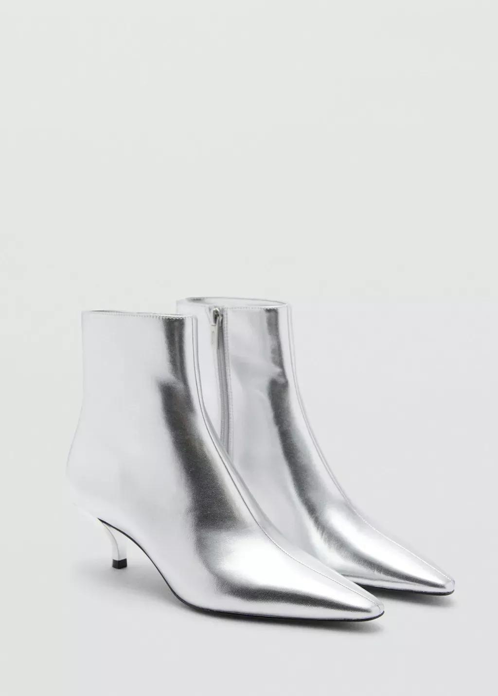 Silver Metallic Effect Pointed Toe Boot, , large image number 0