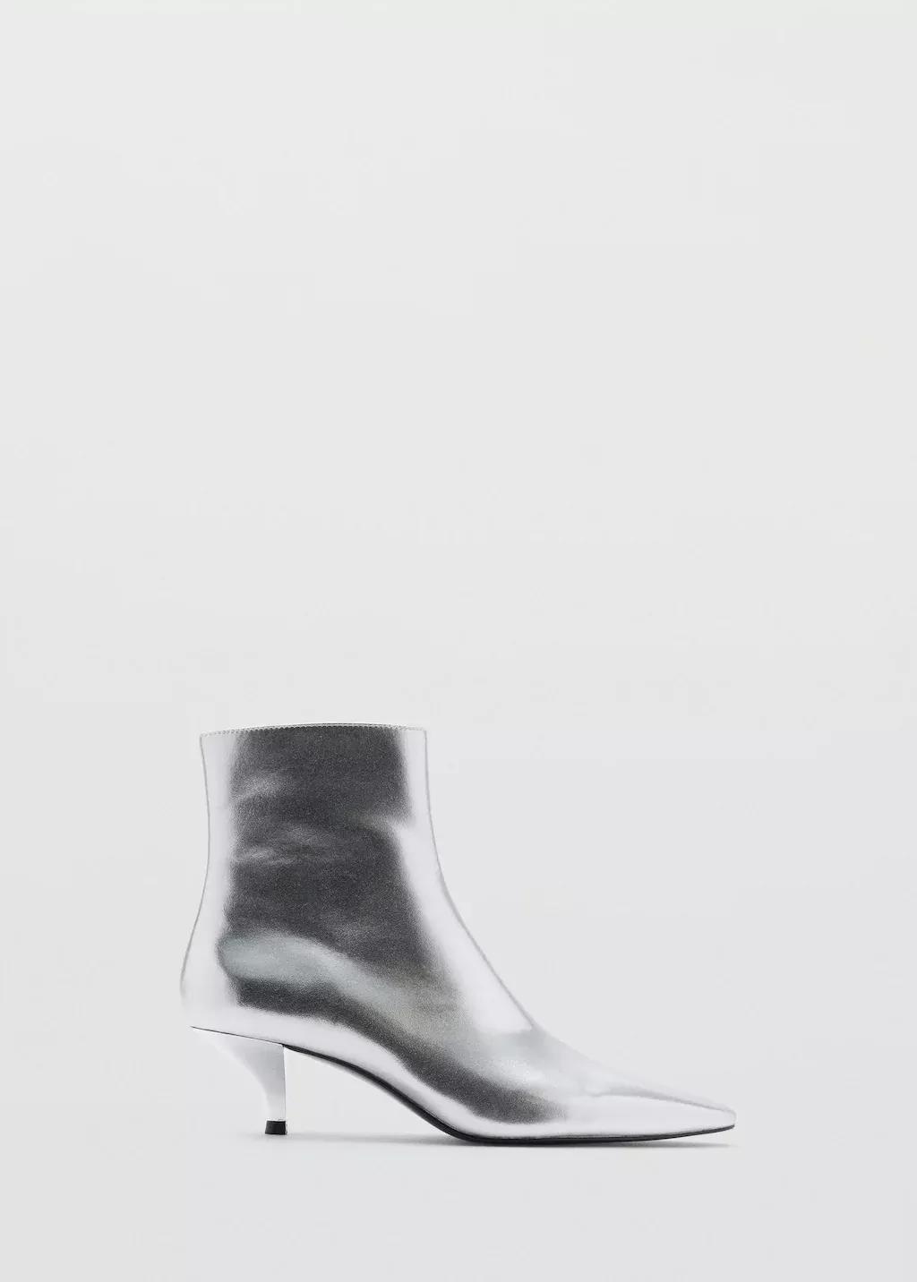 Silver Metallic Effect Pointed Toe Boot, 0201_PL, large image number 4