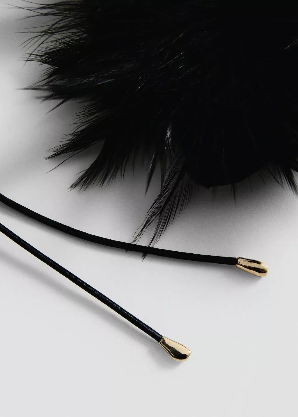 Black Choker Cord With Feather Detail, Black, large image number 0