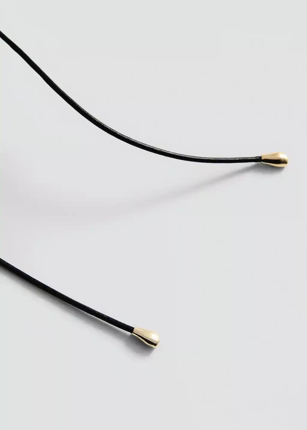 Black Choker Cord With Feather Detail, Black, large image number 1