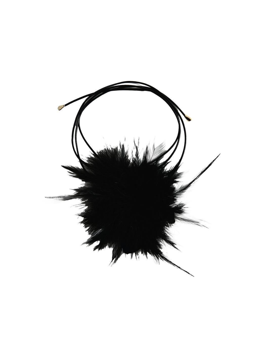 Black Choker Cord With Feather Detail, Black, large image number 2