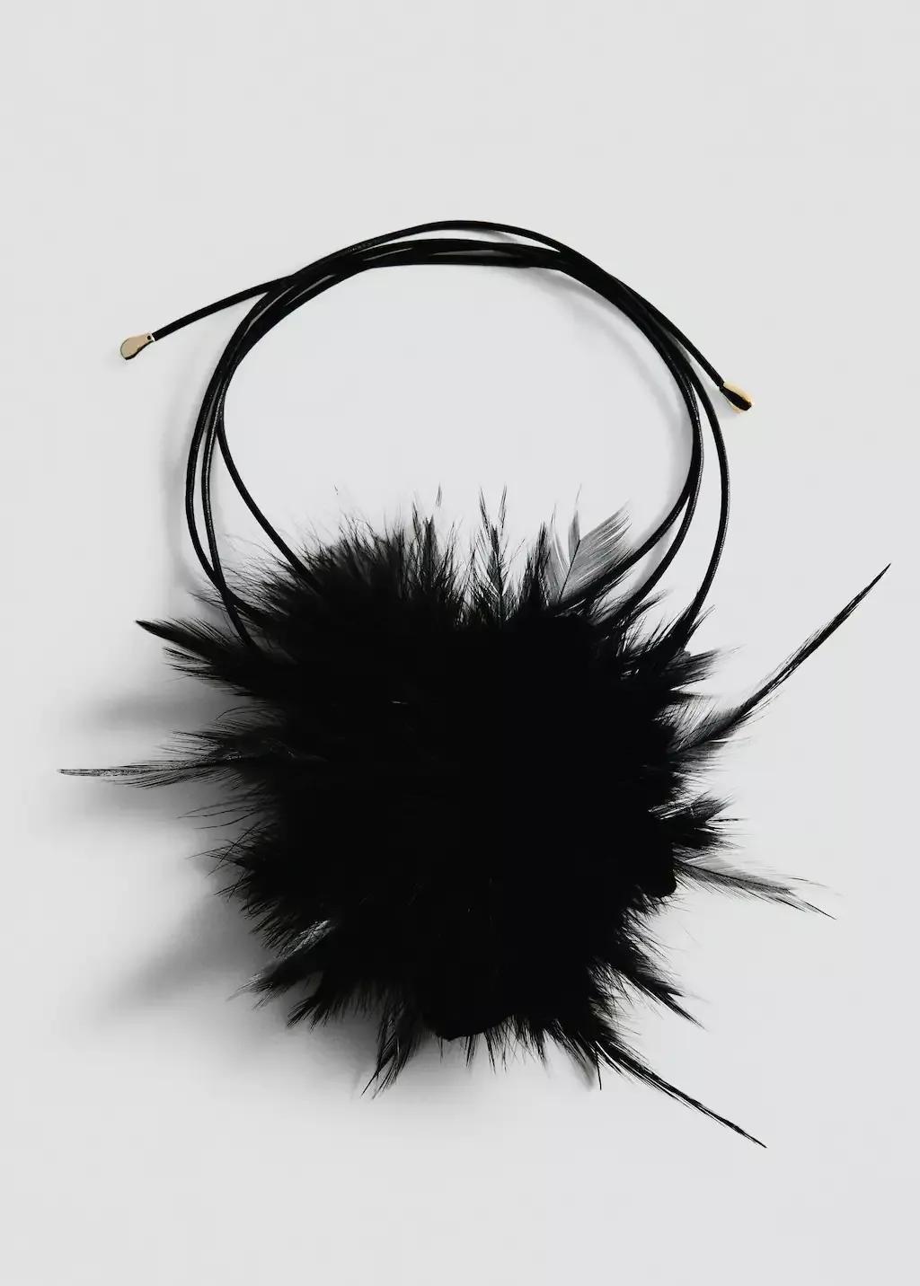 Black Choker Cord With Feather Detail, Black, large image number 3