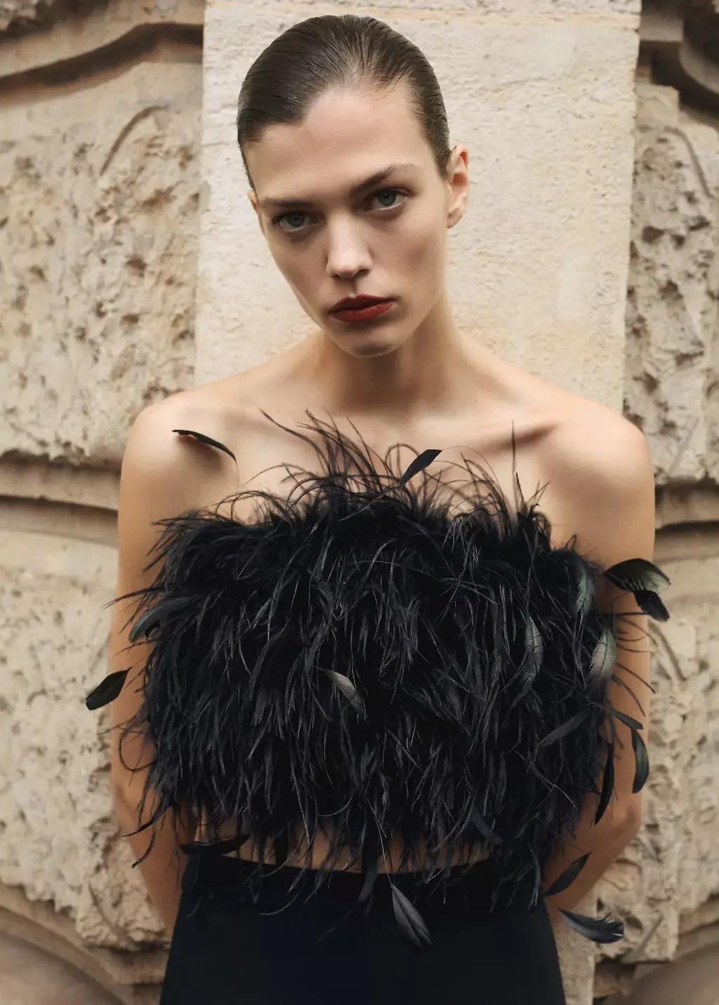 Black Feather Bandeau-Style Top, , large image number 0