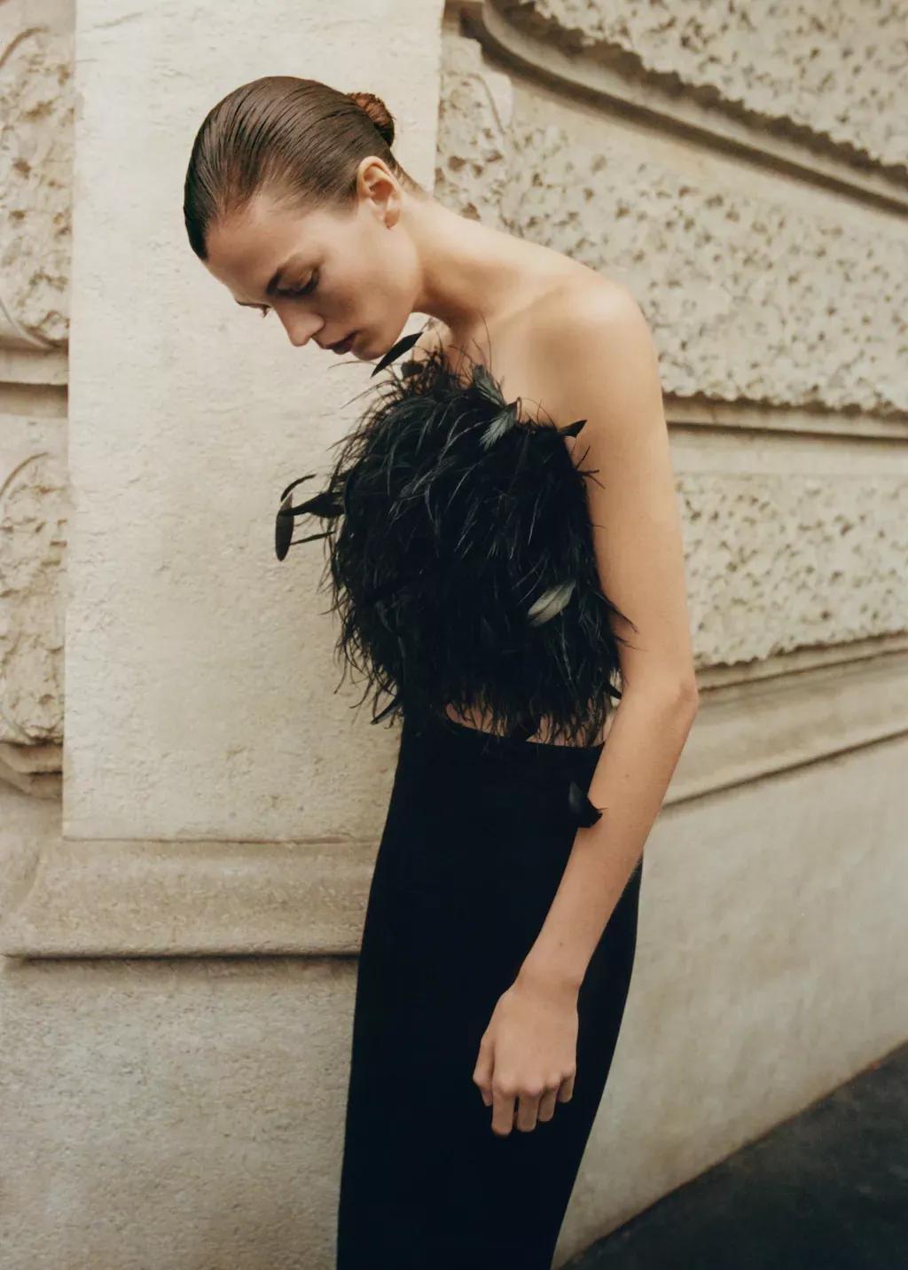 Black Feather Bandeau-Style Top, , large image number 1