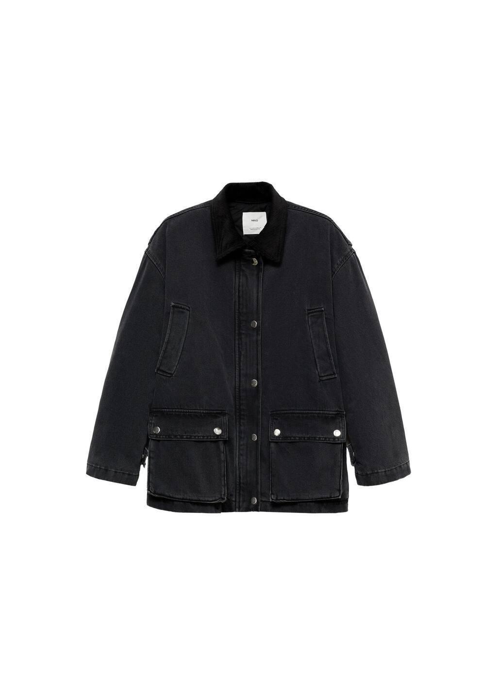 Grey Jacket With Corduroy Collar Pockets, , large image number 2