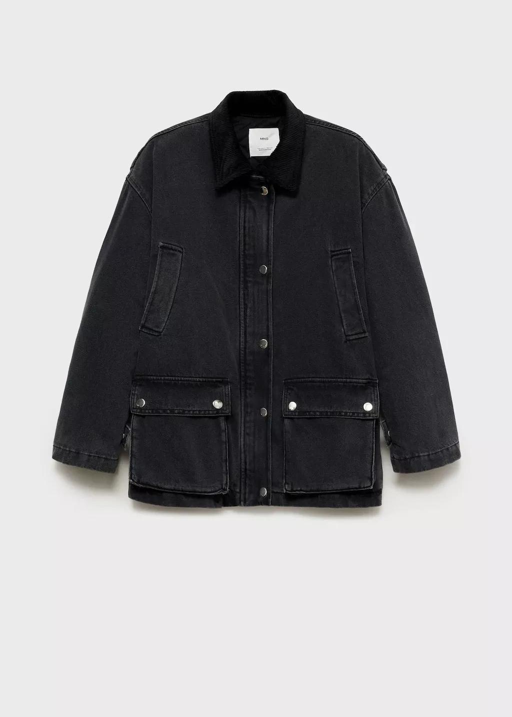 Grey Jacket With Corduroy Collar Pockets, , large image number 5