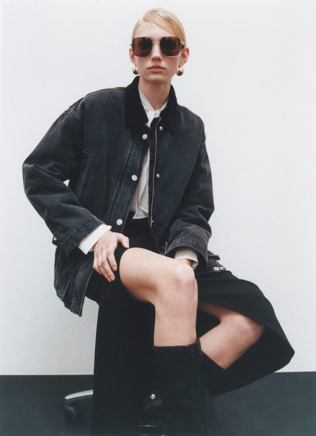 Grey Jacket With Corduroy Collar Pockets, , large image number 6