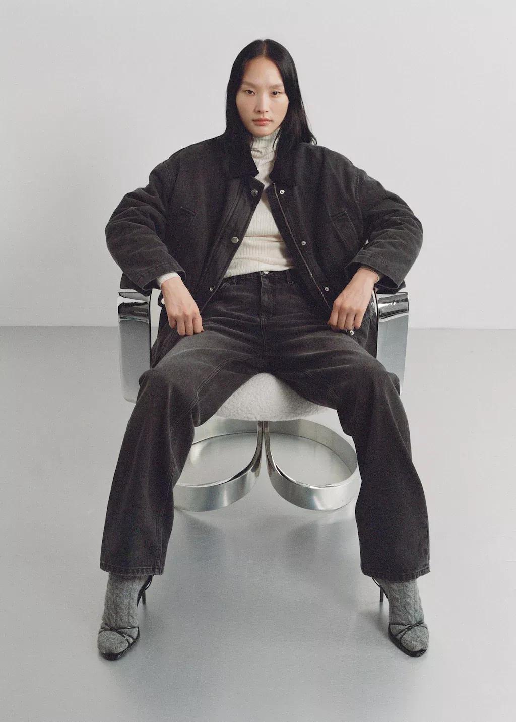 Grey Jacket With Corduroy Collar Pockets, , large image number 7